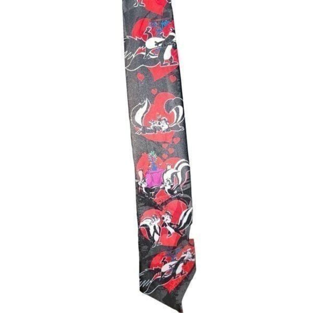 Looney Tunes Pepe Le Pew Skunk Valentine Love 1996 Necktie Vintage Tie 56" black - Picture 5 of 5